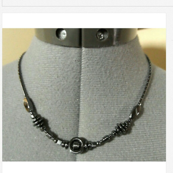 New HEMATITE HELIX Necklace genuine stone Gray Modern Healing hippie peace - Picture 1 of 4